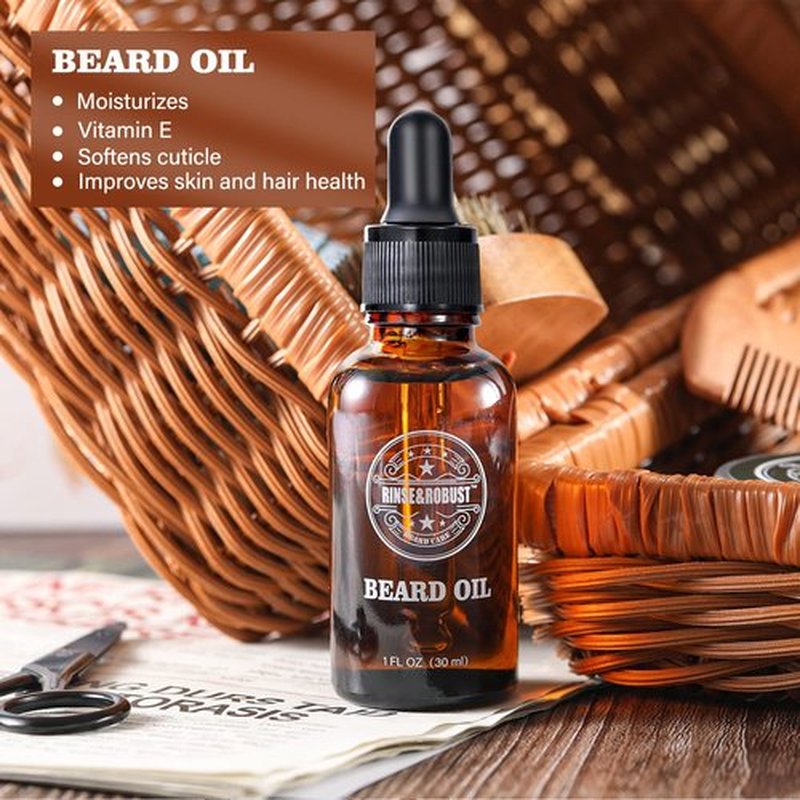 Rinse & Robust 8Pcs Beard Growth Kit for Men Beard Care Set with Traveling Bag Beard Grooming Wash & Beard Conditioner Kit Valentines Gift for Men Beard Trimmer, Brush,Comb, Traveling Bag