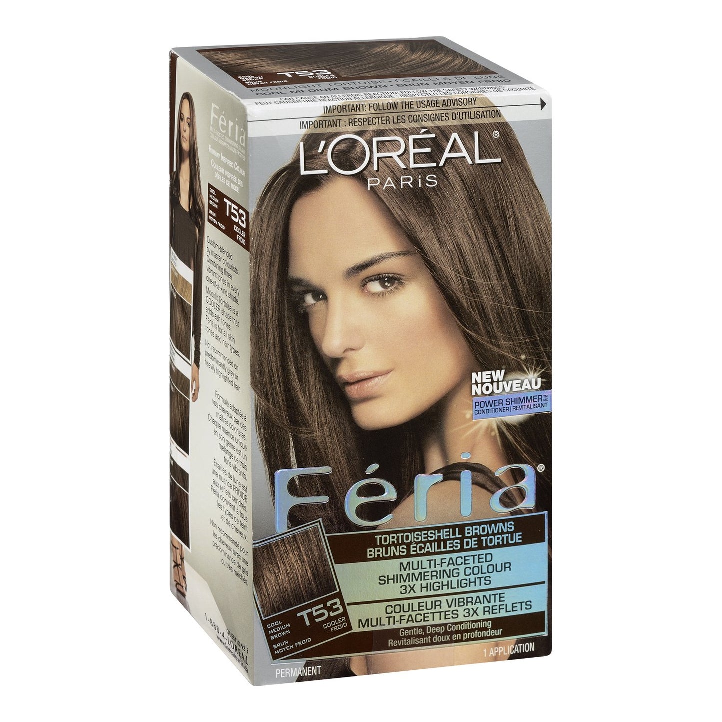 L'Oreal Paris Feria Multi-Faceted Shimmering Permanent Hair Color, T53 Moonlit Tortoise (Cool Medium Brown), Pack of 1, Hair Dye