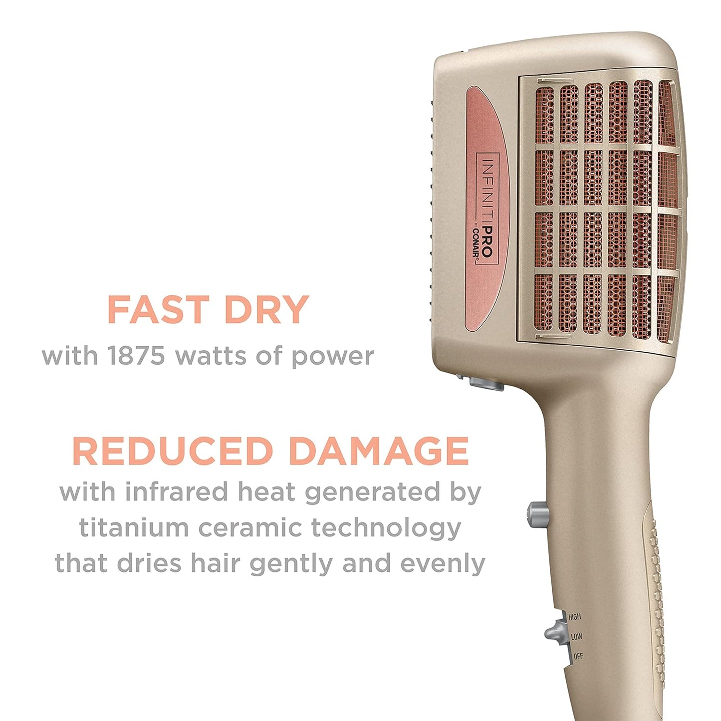 INFINITIPRO BY CONAIR 4-in-1 Frizz Free Styling Hair Dryer, 1875W Hair Dryer and 4 Attachments