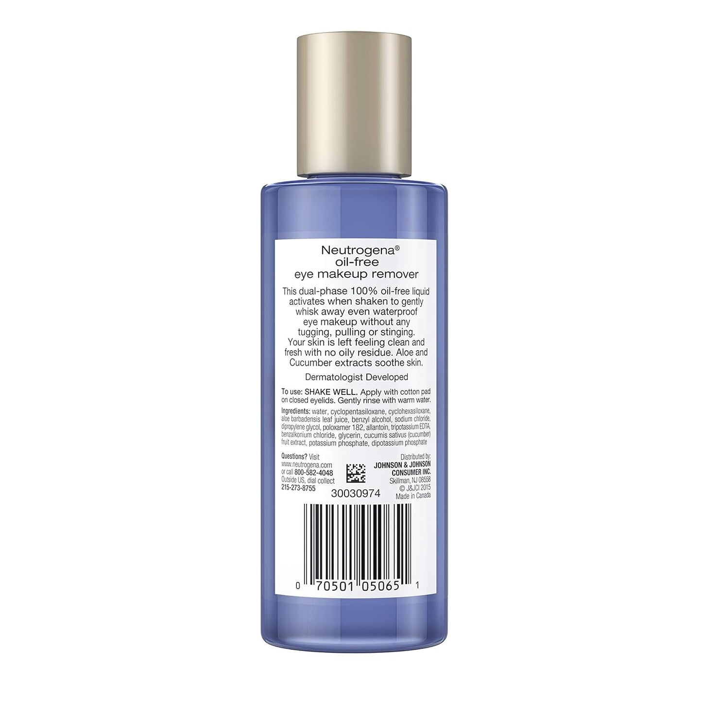 Neutrogena Oil-Free Liquid Eye Makeup Remover, Residue-Free, Non-Greasy, Gentle & Skin-Soothing Makeup Remover Solution with Aloe & Cucumber Extract for Waterproof Mascara, 5.5 fl. Oz (Pack of 4)