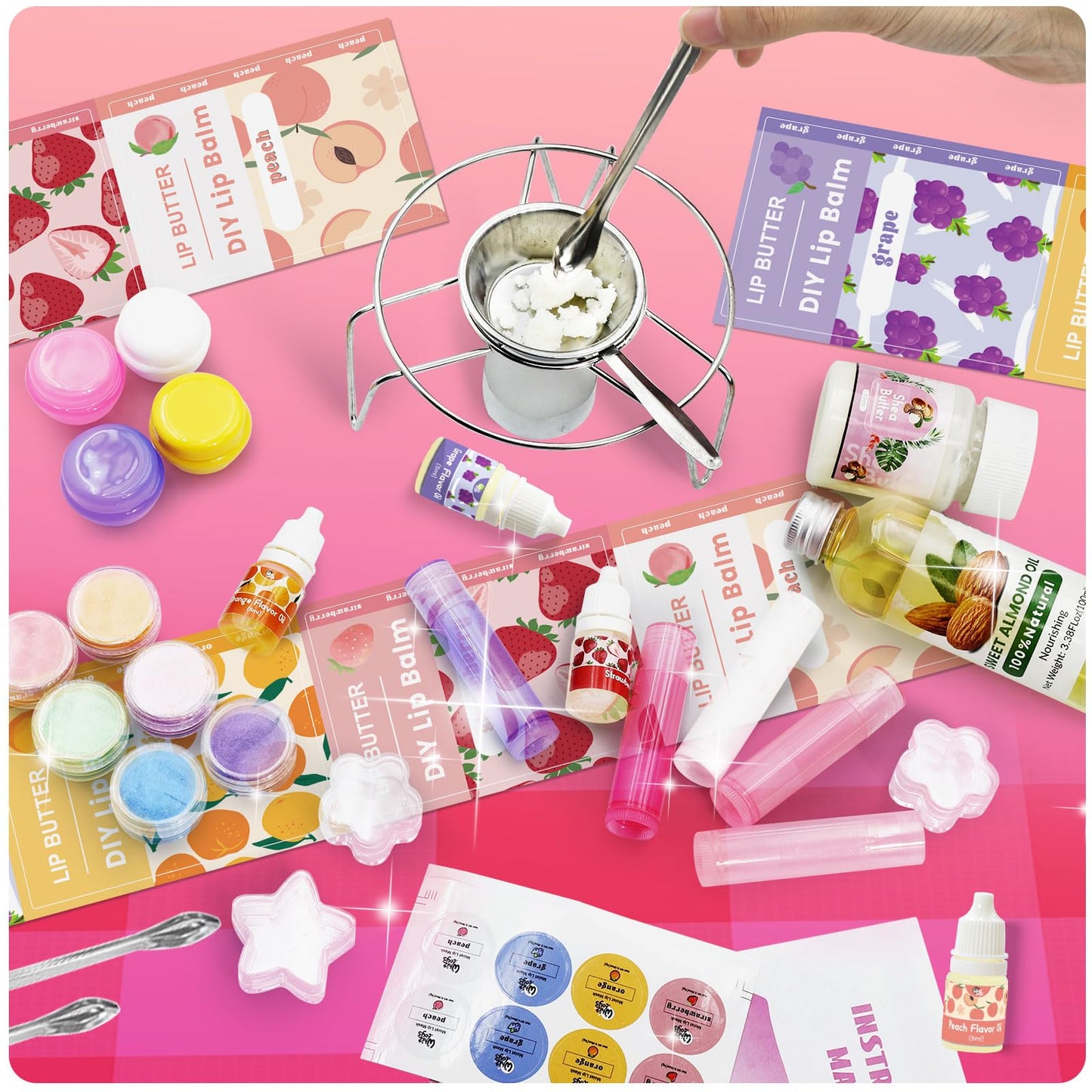 WhizToys DIY Lip Balm Making Kit for Adults to Make Your Own Moisturizing Lip Balms with Natural Beeswax, Lip Base Oil, Essential Oil, Empty Lip Balm Tubes,Birthday Christmas Gift