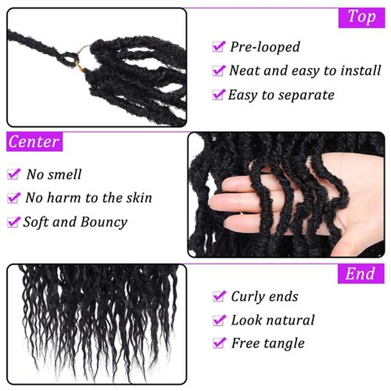 ZRQ Faux Locs Crochet Hair 16 Inch 7Packs Soft Locs Crochet Braids Hair for Women Pre-Looped Goddess Locs Crochet Hair With Curly Ends Synthetic Braiding Hair Extensions (16",1B#)