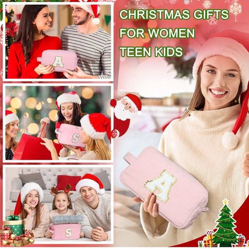 YOOLIFE Cosmetic Bag Teen Girl Stuff - Cute Gifts Letter Makeup Travel Bag Make Up Bag Makeup Brush Bag Toiletry Bag Girls Birthday Gifts for Daughter Sister Wife Mother Her Womens Gifts Letter E