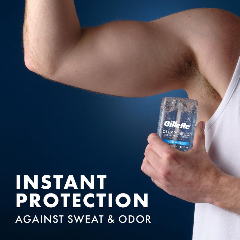 Gillette Antiperspirant and Deodorant for Men, 72hr Sweat & Odor Protection, Long Lasting Freshness, Anti-White Mark Technology, Clear Gel, Cool Wave Scent, 0.5 oz