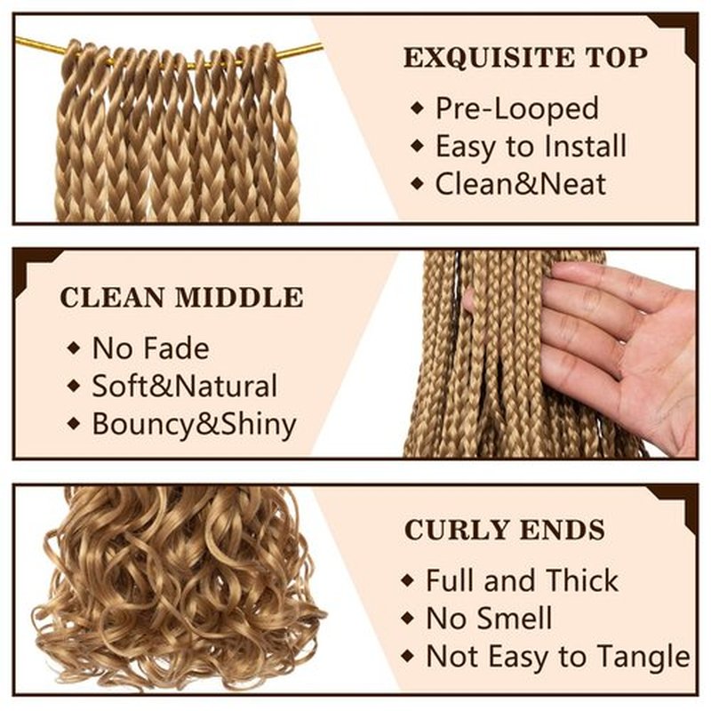 COOKOO 9 Packs Blonde French Curl Crochet Braids 18 Inch Box Braids Crochet Hair with Curly Ends Pre Looped French Curly Braiding Hair Goddess Box Braid Synthetic Hair Extensions 27#