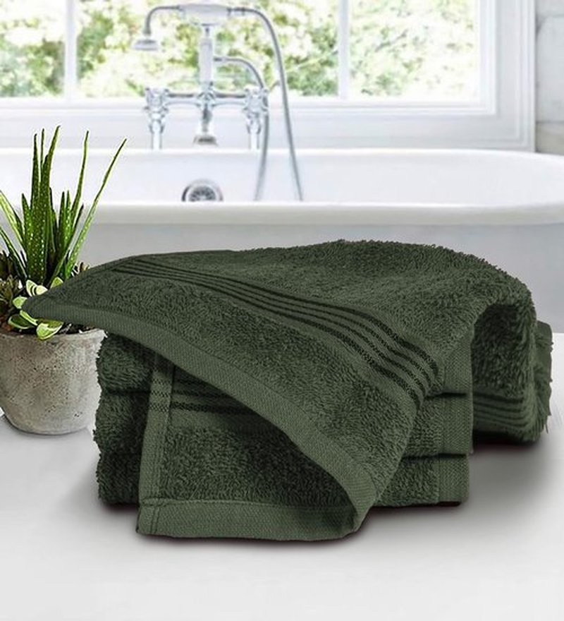 Belizzi Home Ultra Soft Cotton Washcloths, Contains 24 Piece Face Cloths 12x12 inch, Ideal for Everyday use Face Towels, Compact & Lightweight Multi Purpose Washcloths - Olive Green