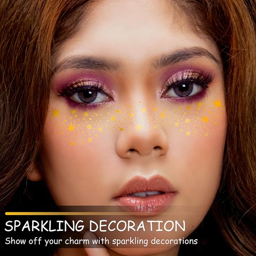 Glitter Freckles Face Tattoo - Gold - Glow Up Makeup Patches - Face Glitter Speckles Patches - Cute Glitter Makeup Accessories for Women - Cosmetic Glitter for Face - 6 Sheets