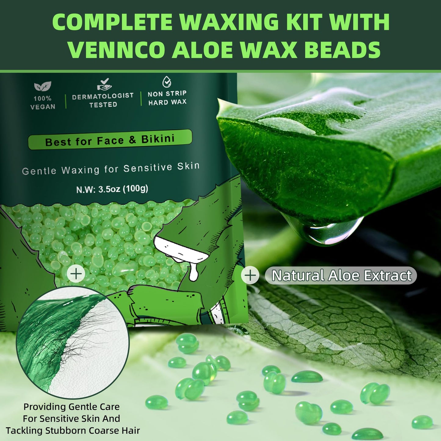 VENNCO Waxing Kit for Women Men - Premium Digital Wax Melt Warmer Kit for Sensitive Skin Coarse Hair Removal - 14oz Hard Wax Beads & Silicone Liner - for Bikini Brazilian Body Face Leg - Home Wax Kit