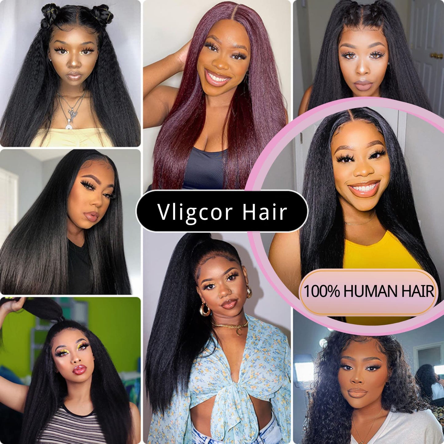 Vligcor Kinky Straight Human Hair Bundles With 4x4 Lace Closure Free Part 14 14 14+12 Inch Natural Black 100% Unprocessed Brazilian Virgin Yaki Straight Hair Extensions (14 14 14+12Closure)