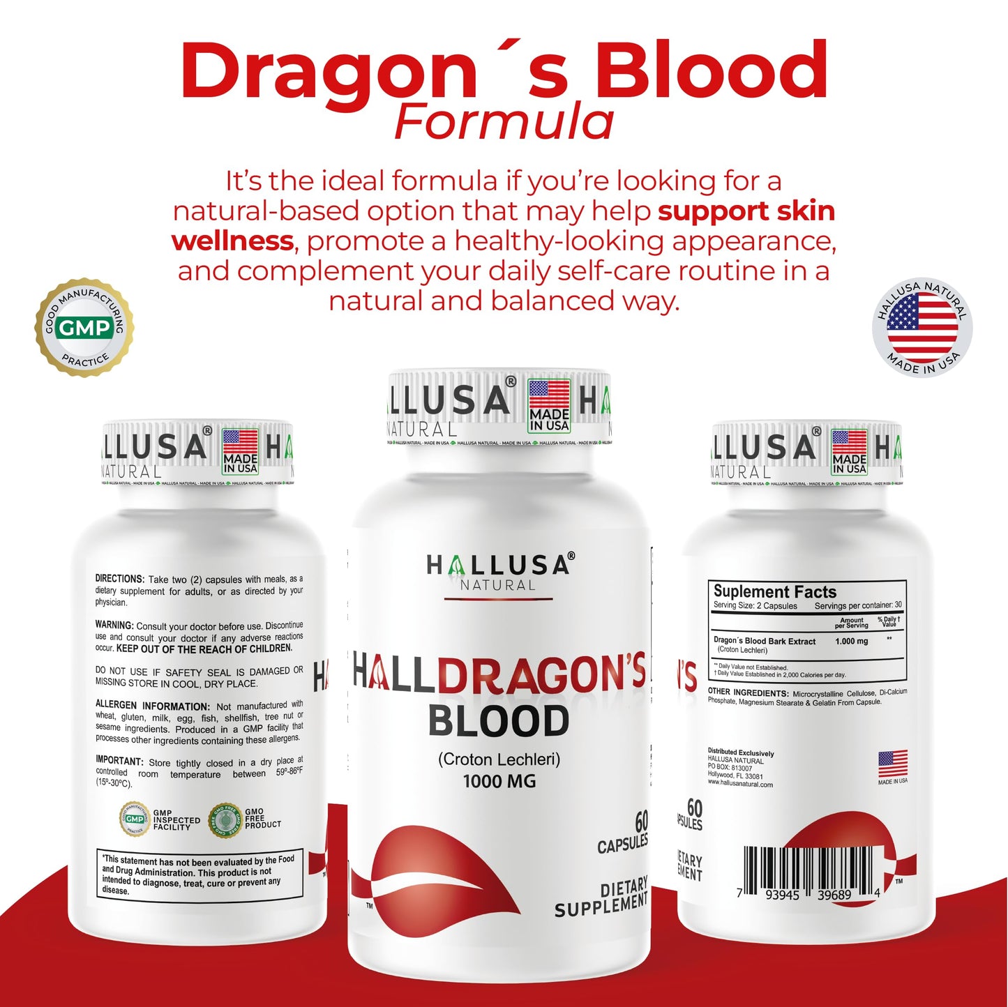 Dragon’s Blood Capsules 1000mg, Croton Lechleri Extract (Sangre de Drago, Sangre de Grado) Natural Digestion Support, Skin Healing, Ulcers, Stomach Sensitivity, Scarring, Antioxidant Support, 60 Count