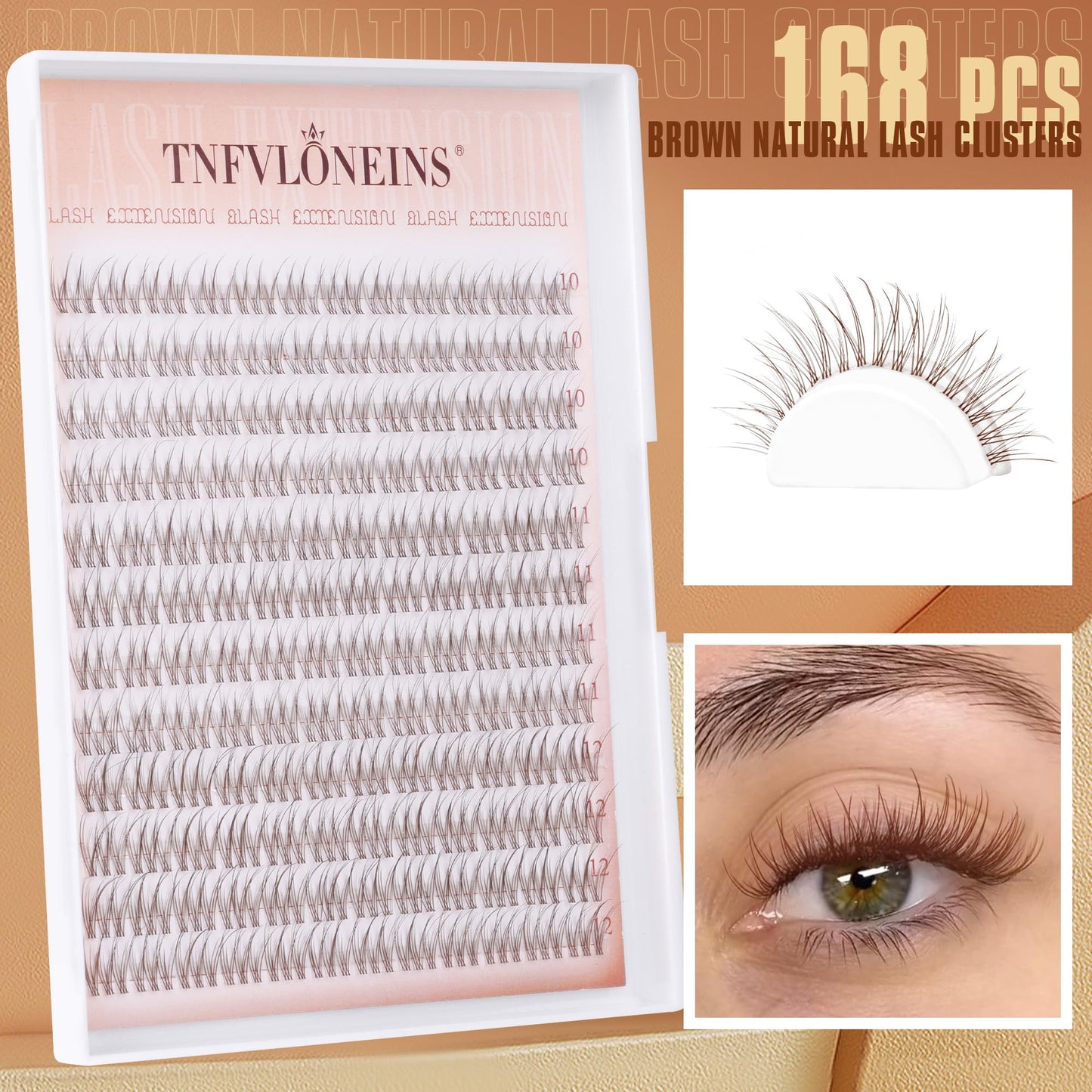 TNFVLONEINS Brown Lash Clusters Natural Cluster Eyelash Extensions Wispy Individual Lashes Extension 10-12MM Short Eyelash Clusters Natural Look CC Curl DIY Lash Extension