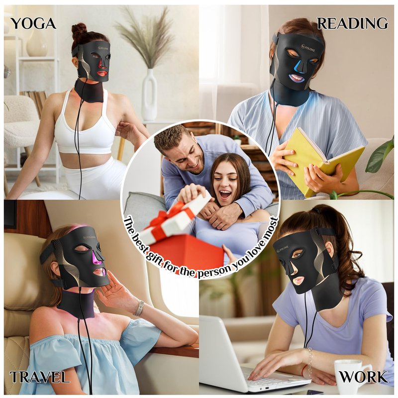 LED Light Therapy Mask Skin Care Mask, LED Red 630±5nm & NIR 830nm Wavelength for Home Use(Advanced Black)