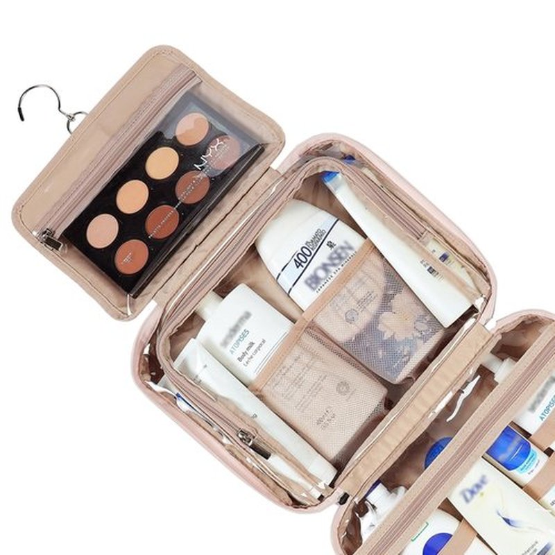 NISHEL Travel Toiletry Bag for Women Large Capacity, Travel Essentials Organizer, Hanging Makeup Case for Accessories, Cosmetics, Toiletries, Pink