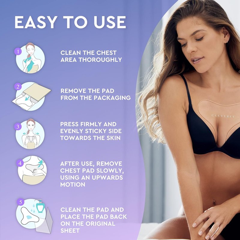 CLEVERFY Silicone Chest Wrinkle Pads - T-Shape Décolleté Treatment, 3 x 6 Inches