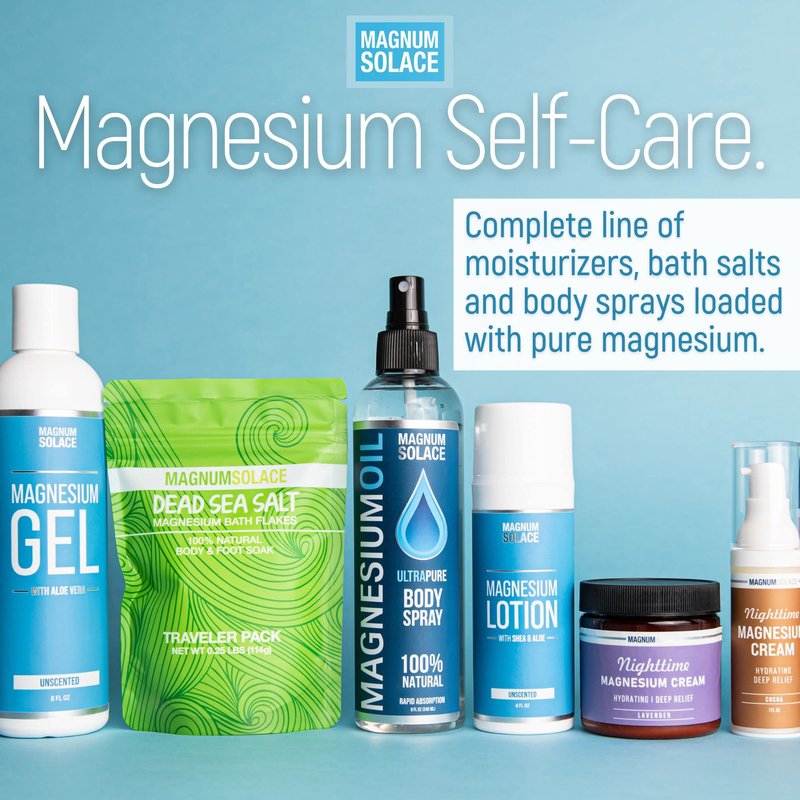 Magnum Solace Magnesium Lotion – Super Concentrated – Made with Aloe and Shea – For Leg Cramps, Sore Muscles & Joints, Rejuvenation – Safe for Kids, Made in the USA (Chamomile & Lavender)