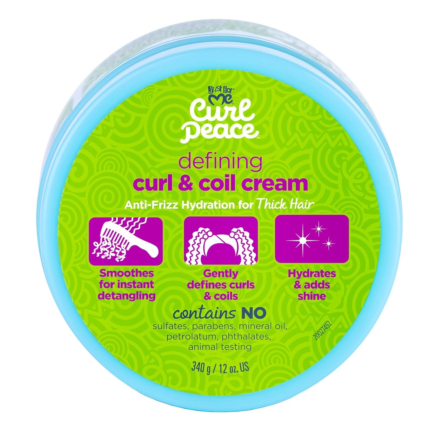 Just For Me Curl Peace Defining Curl & Coil Cream (3 Pack) - Holds & Hydrates, Contains Flaxseed, Avocado Oil & Black Castor Oil, No Animal Testing, 12 oz
