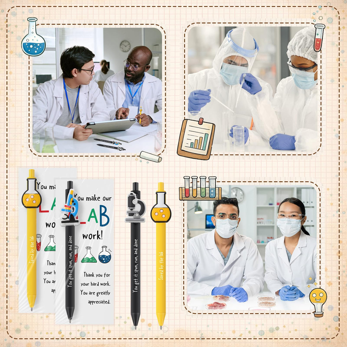 Gersoniel 12 Sets Lab Week 2026 Bulk Gifts Funny Pens with Thank You Cards for Medical Laboratory Scientist Appreciation Gifts 5 Styles Lab Supplies Accessories