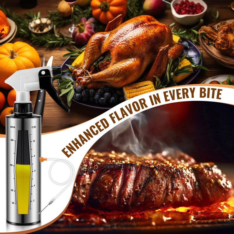 HappyAlley BBQ Spritzer Bottle and Marinade Injector for Smoker Accessories, 12Oz Leak Proof BBQ Spray Bottle for Grilling & Smoking, Grill Spray Meat Injector for Turkey, Brisket, Ribs