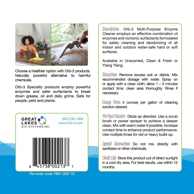 Orb-3 Multipurpose Enzyme Cleaner (1-Gallon, Unscented)