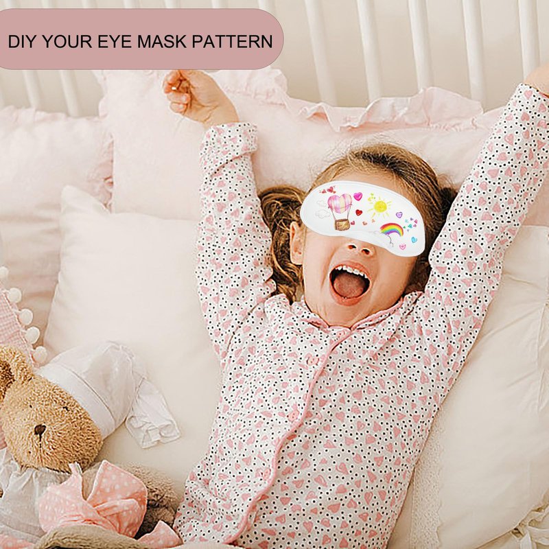 22 PCS Sleepover Party Supplies, 12 PCS Sleep Eye Masks White Blindfold Slumber Eye Covering with 2 Sheets Self-Adhesive Heart Rhinestones Gems&8 PCS Fabric Marker Pens