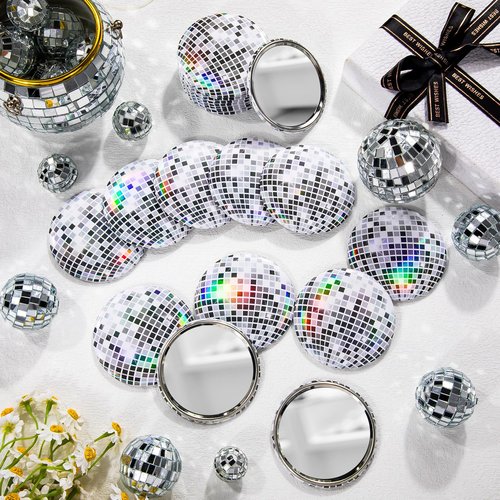 JMZYJZH 12 Pcs Disco Ball Compact Mirror Bulk, Mini Folding Round Disco Makeup Mirror, Women Gift Disco Party Supplies