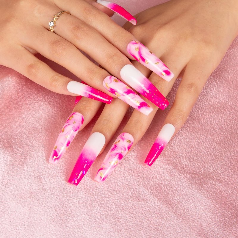 LOVFUL Press on Nails Light in Heart | Handmade with Full Covered Crystals | Reusable Fake Nails | Coffin Mid length 1.7 in | H24-M