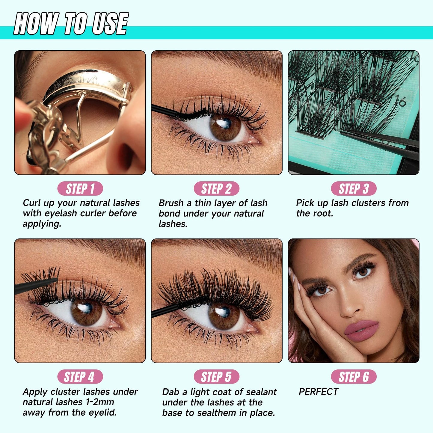 AMZGIRL LASH Midnight DIY Lash Extension Kit, 144 pcs Eyelash Clusters Kit Lash Bond and Seal, Lash Glue Remover and Applicator for Individual False Eyelashes Kit Lash Extensions(D-16mm Kit)
