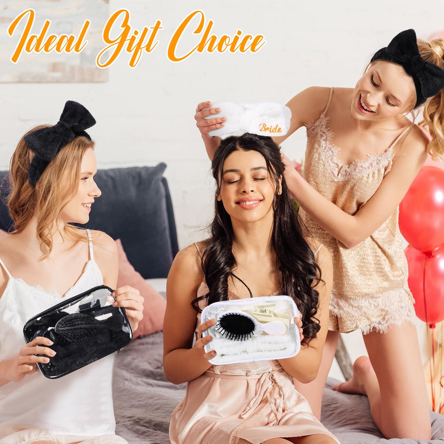 Wavyknot 40 Pcs Bachelorette Party Favor Set Include Headband Scrunchies Hair Claw Clips Hairbrush and Makeup Bag for Bridal Shower Party Gifts Bridesmaid Wedding Supplies(White and Black)