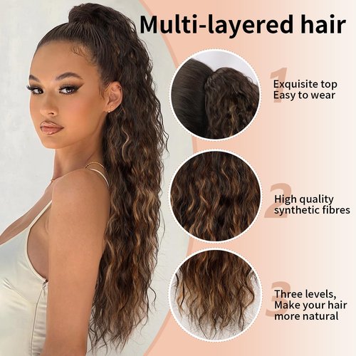 ORSUNCER Claw Clip ponytail extension 30" Pony Tail Clip in Hair Extensions Fluffy Natural Looking Synthetic Hairpiece for Women Brown with Blonde Highlights