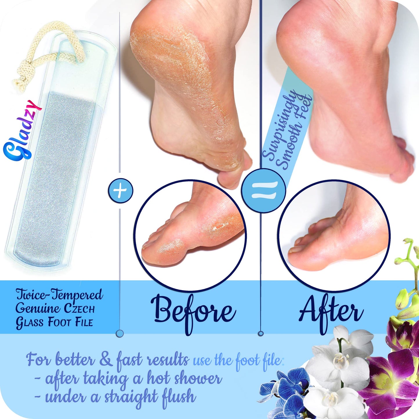 GLADZY Genuine Czech Glass Nail File Set - Callus Remover Foot Rasp, Double Sided Different Grit Surface, Professional Manicure and Pedicure Tools for Natural Nails, Nail Shaper, Ethically Made in EU