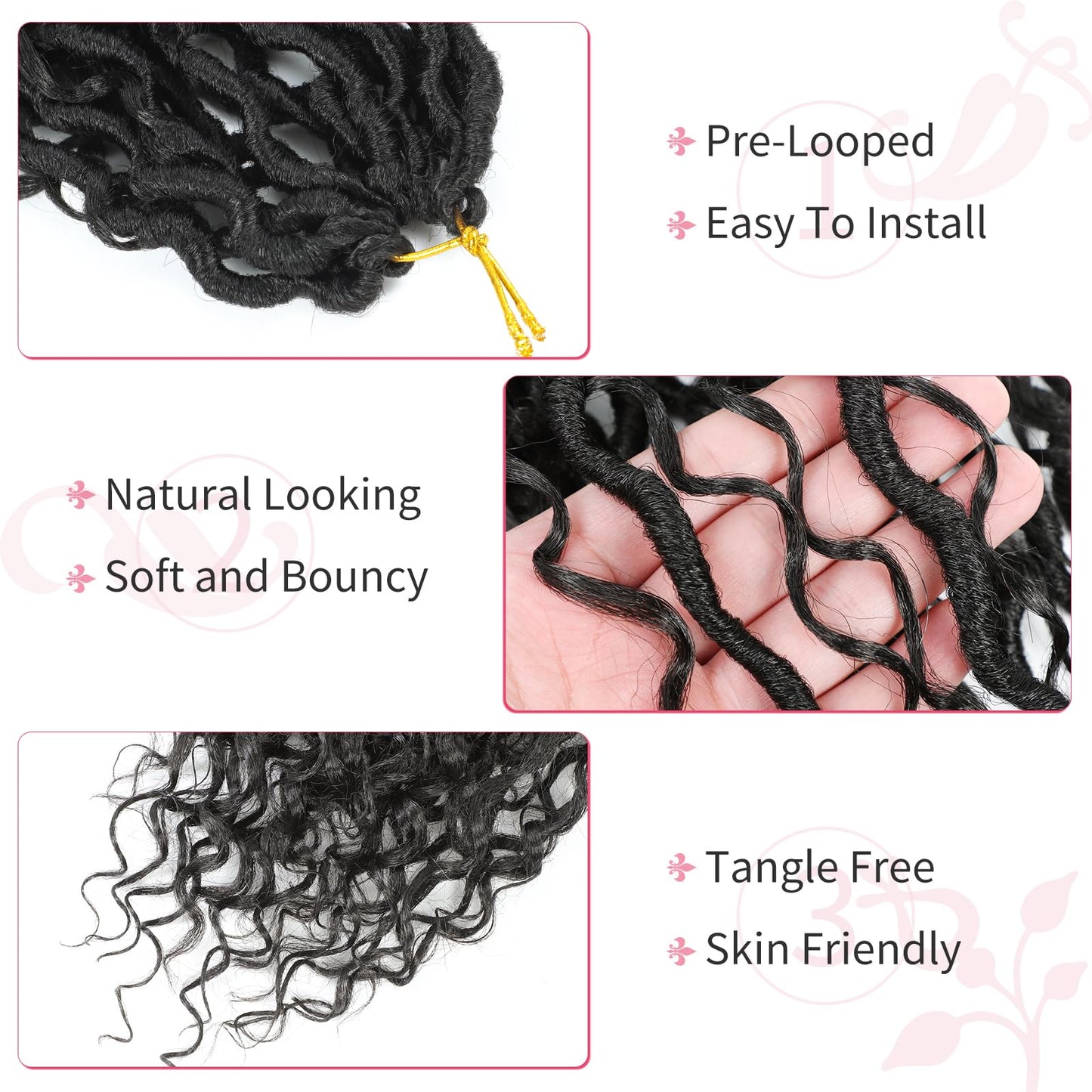 Alicoco Goddess Locs Crochet Hair 14 Inch 8 Packs Faux Locs Crochet Hair For Women Boho Soft Locs Pre-looped River Crochet Locs With Curly Ends (14 Inch (Pack of 8), 2#)