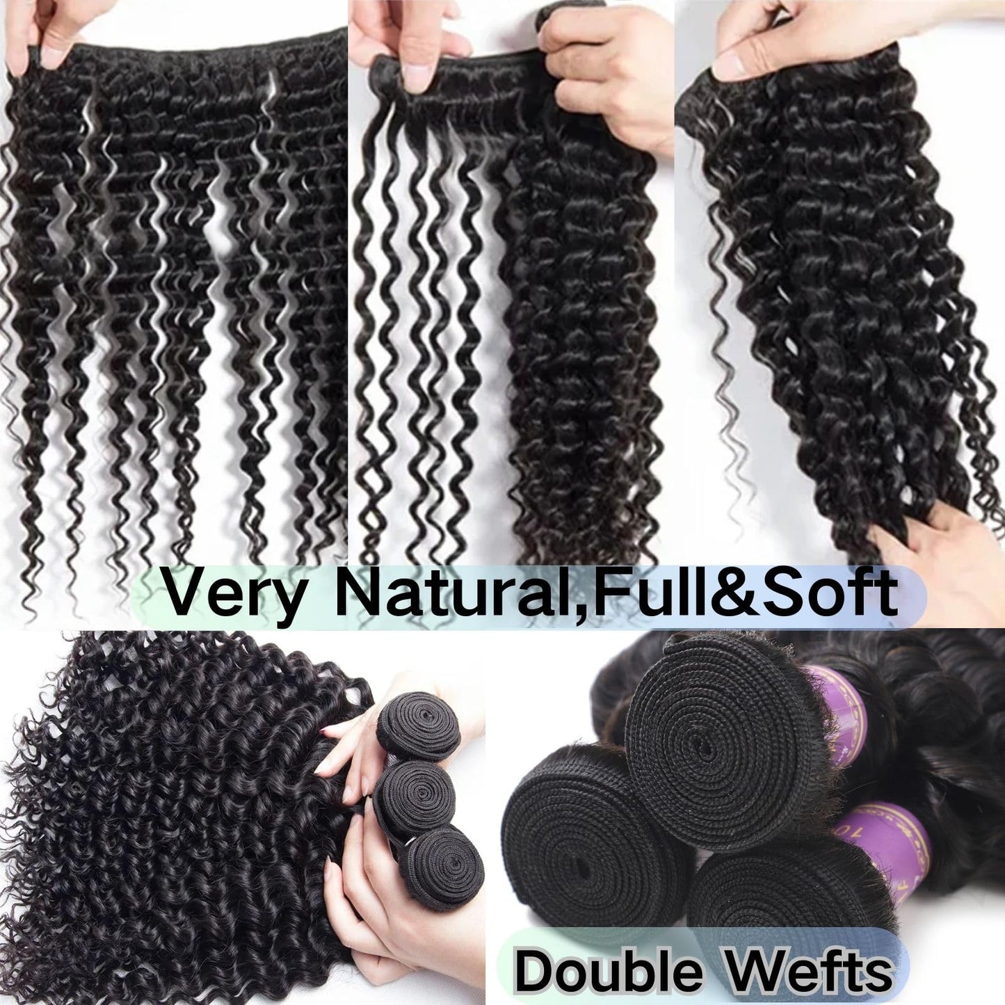 Deep Wave Human Hair Bundles 16 Inch Brazilian Deep Wave Curly Bundles 100% Unprocessed Virgin Remy Deep Curly Human Hair Bundles Wet and Wavy Double Weft Deep Wave Hair Bundles Natural Black