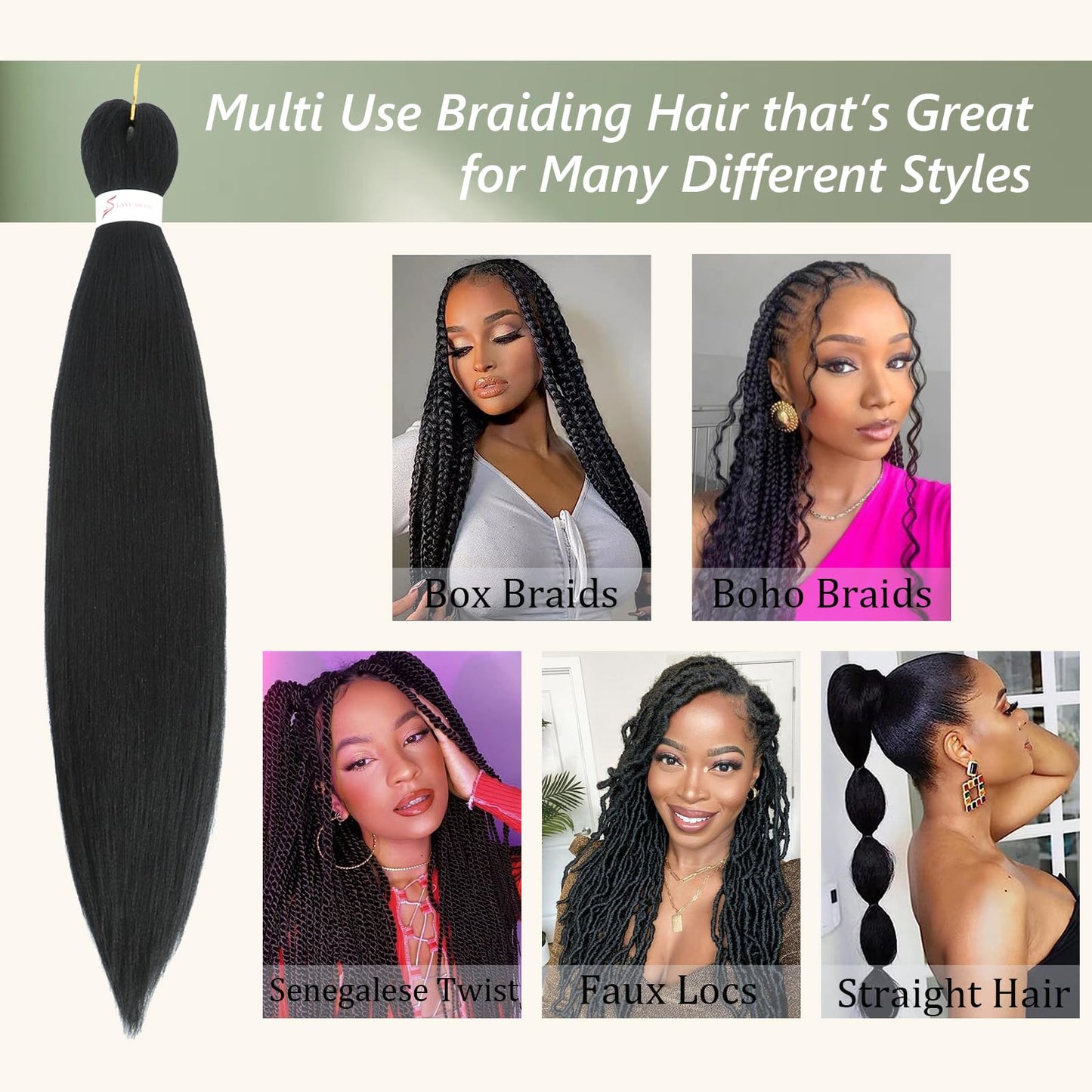 Braiding Hair Pre Stretched 16 Inch 8 Packs Braiding Hair Extension Pre Stretched Braiding Hair Professional Synthetic Hair For Braiding Crochet Twist Braids Soft Yaki Texture(16", 1B-8P)