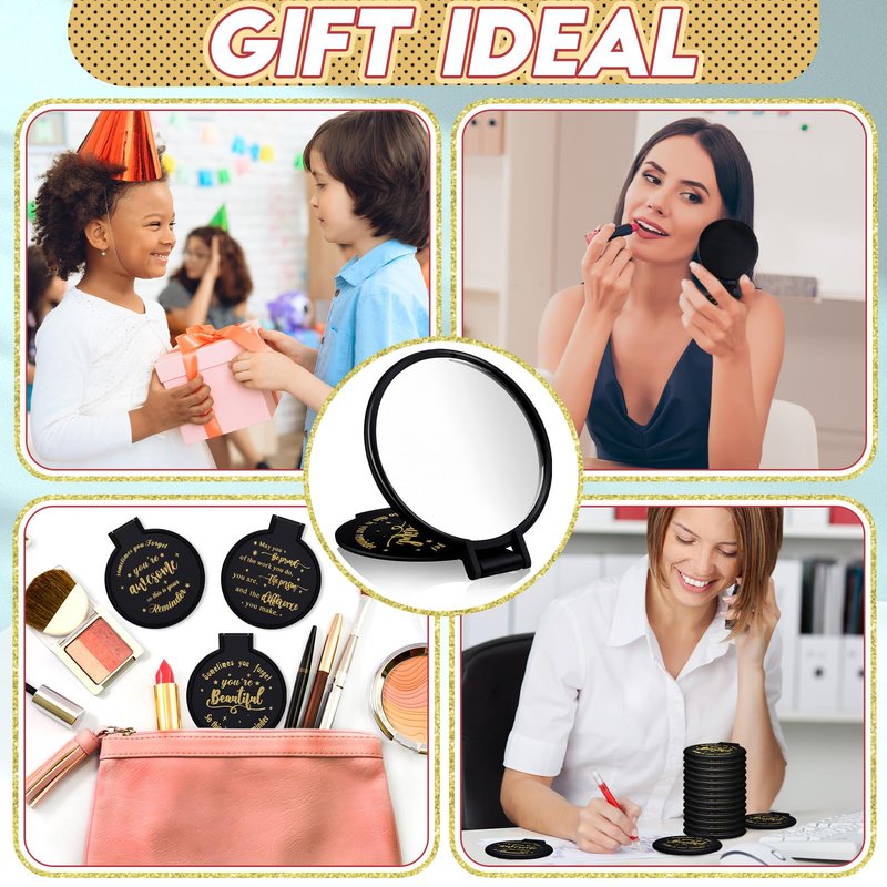 Wenqik 100 Pcs Inspirational Mini Compact Mirrors Bulk, Women Small Gifts Bulk, Group Team Party Favors, Mini Pocket Purse Mirror for Travel, Client, Guest, Wedding, Birthday, Cheerleader (Black)