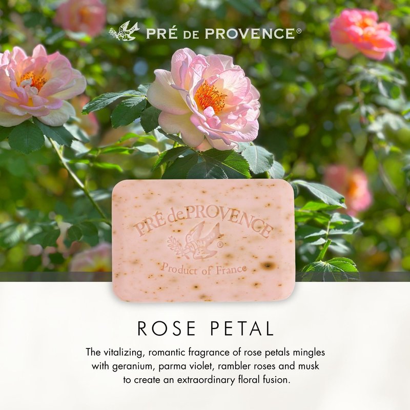 Pre de Provence Artisanal French Moisturizing Soap Bar, Shea Butter Enriched, Quad Milled for Long Lasting Rich Smooth Lather, 5.3 Ounce, Rose Petal