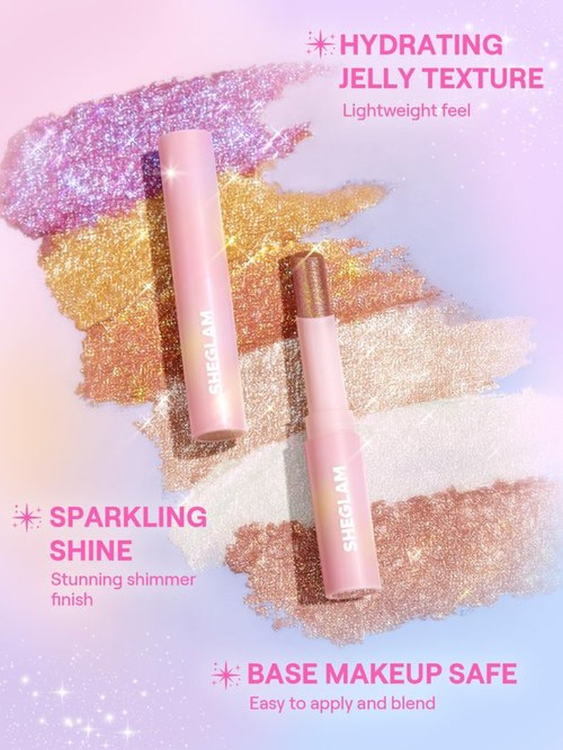 SHEGLAM Crystal Jelly Glaze Stick Eye Shadow Stick Eyeliner Brightener Pencil Crayon with Brush Easy to Blend Long Lasting Shimmer Eyeshadow Stick-Rosy Gem