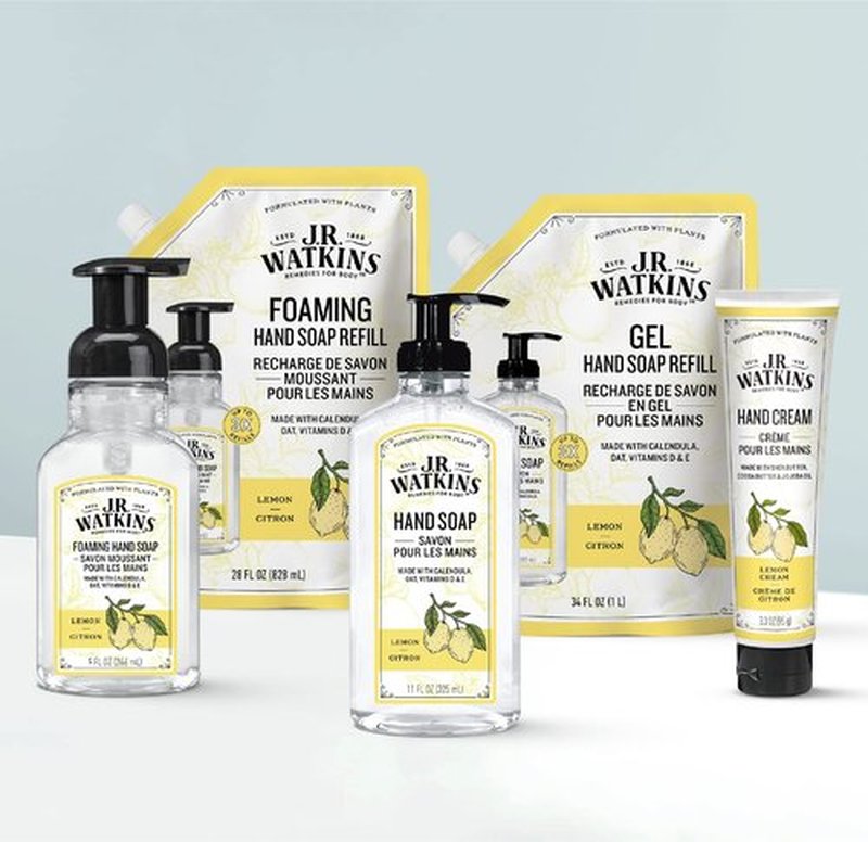 J.R. Watkins Liquid Hand Soap With Dispenser, Moisturizing Hand Soap, Alcohol-Free Hand Wash, Cruelty-Free, Liquid Soap For Bathroom or Kitchen, Lemon, 11 Fl Oz, 3 Pack