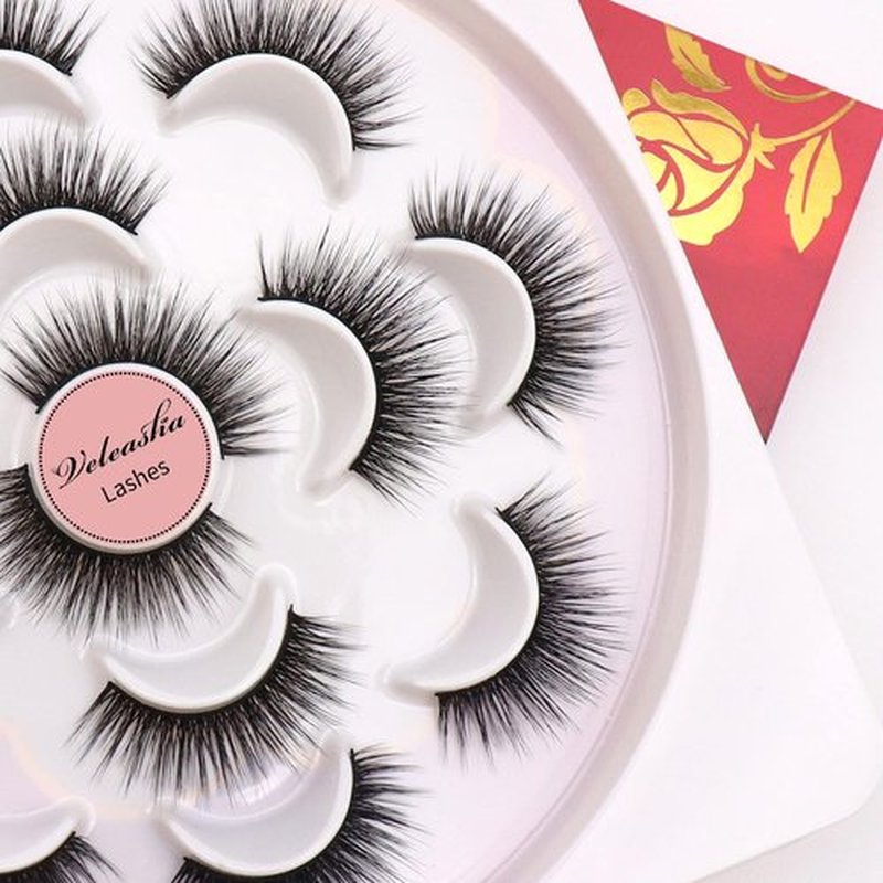 Veleasha Lashes 5D Faux Mink Lashes False Eyelashes Handmade Eye Lashes Wispy Fluffy Fake Lashes Eyelashes Natural Look 7 Pairs Luxurious Volume Fake Eyelashes Pack (5D32)
