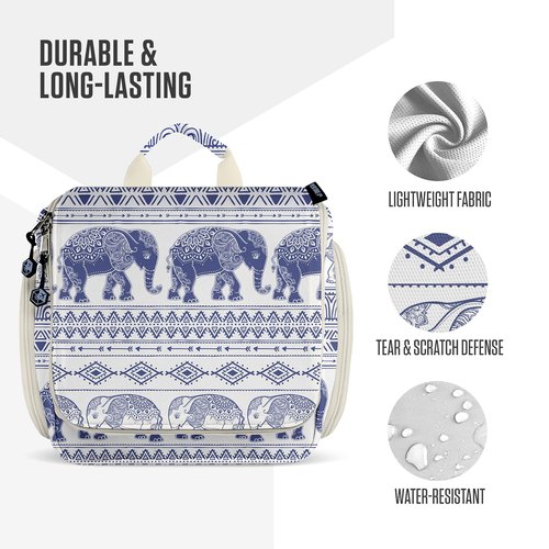 VENTURE 4TH Hanging Travel Toiletry Bag for Women & Men - Travel Organizer with Expandable Compartments & Removable Clear Pouch for Toiletries (Blue Elephant)