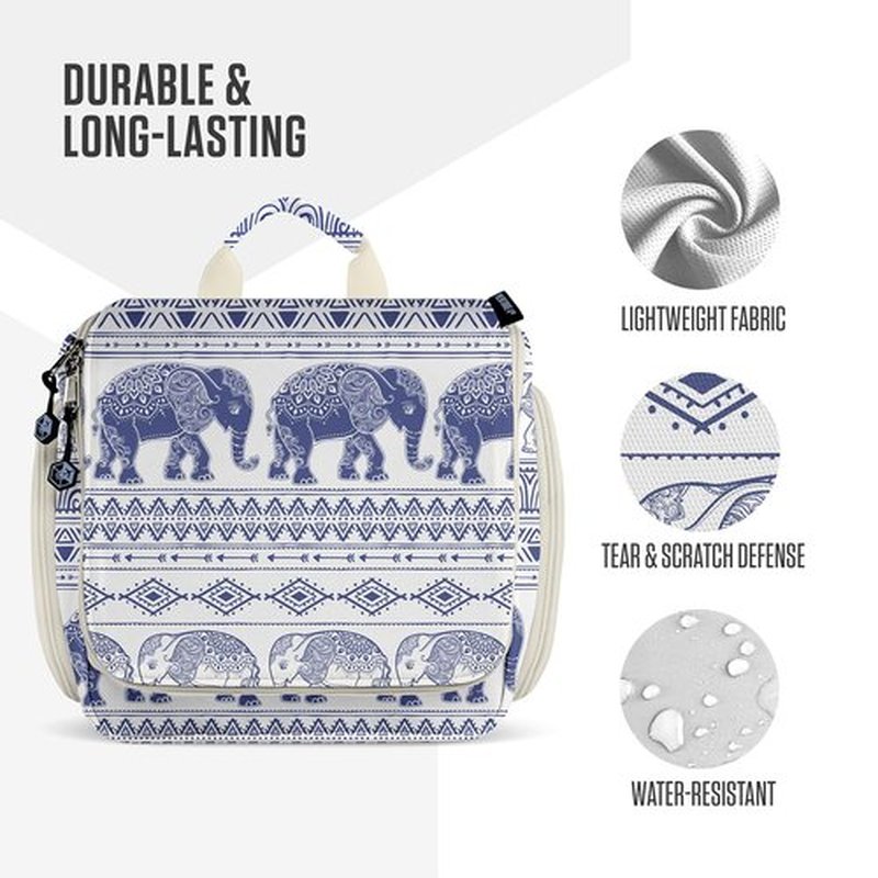 VENTURE 4TH Hanging Travel Toiletry Bag for Women & Men - Travel Organizer with Expandable Compartments & Removable Clear Pouch for Toiletries (Blue Elephant)