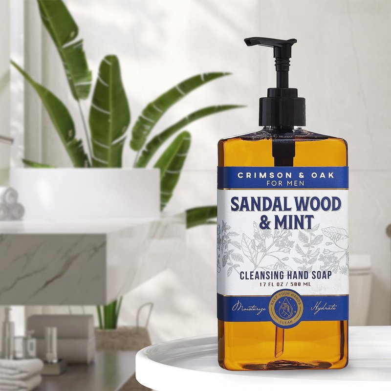 Body Prescriptions Crimson & Oak Men's Deep Cleansing Hand Soap with Pump Dispenser, 17 Fl Oz (Pack of 2), Sandalwood and Mint