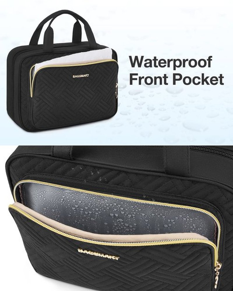BAGSMART Hanging Travel Toiletry Organizer - Cosmetic Bag for Full Sized Toiletries, Basic-Black