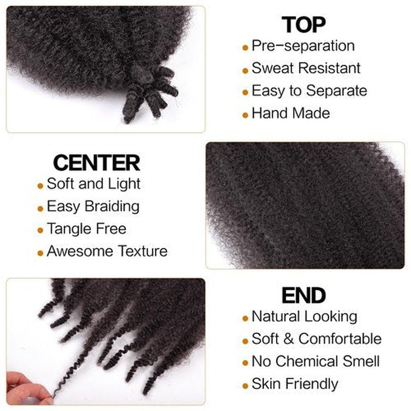 Afro Twist Hair 24 Inch 3 Packs Pre Fluffed Afro Springy Twist Hair Pre Stretched Wrapping Hair for Soft Locs Hair Extension for Marley Twist Hair(24 Inch,3Pack,2#)