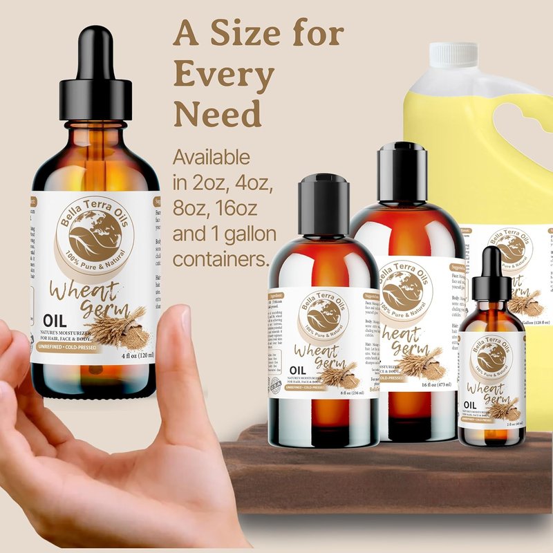 Natural Wheat Germ Oil 8 oz - Potent Vitamin E Face Oil for Skin Nourishment | Essential Nutrients for Radiant Beauty