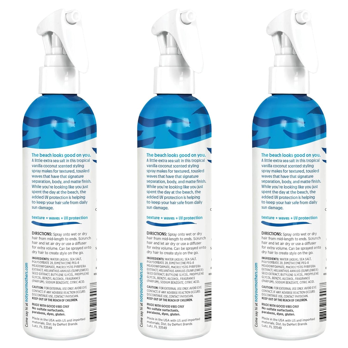 Not Your Mother's Beach Babe Sea Salt Spray - For Tousled Hair Texture with Matte Finish (8 fl oz, 3-Pack)