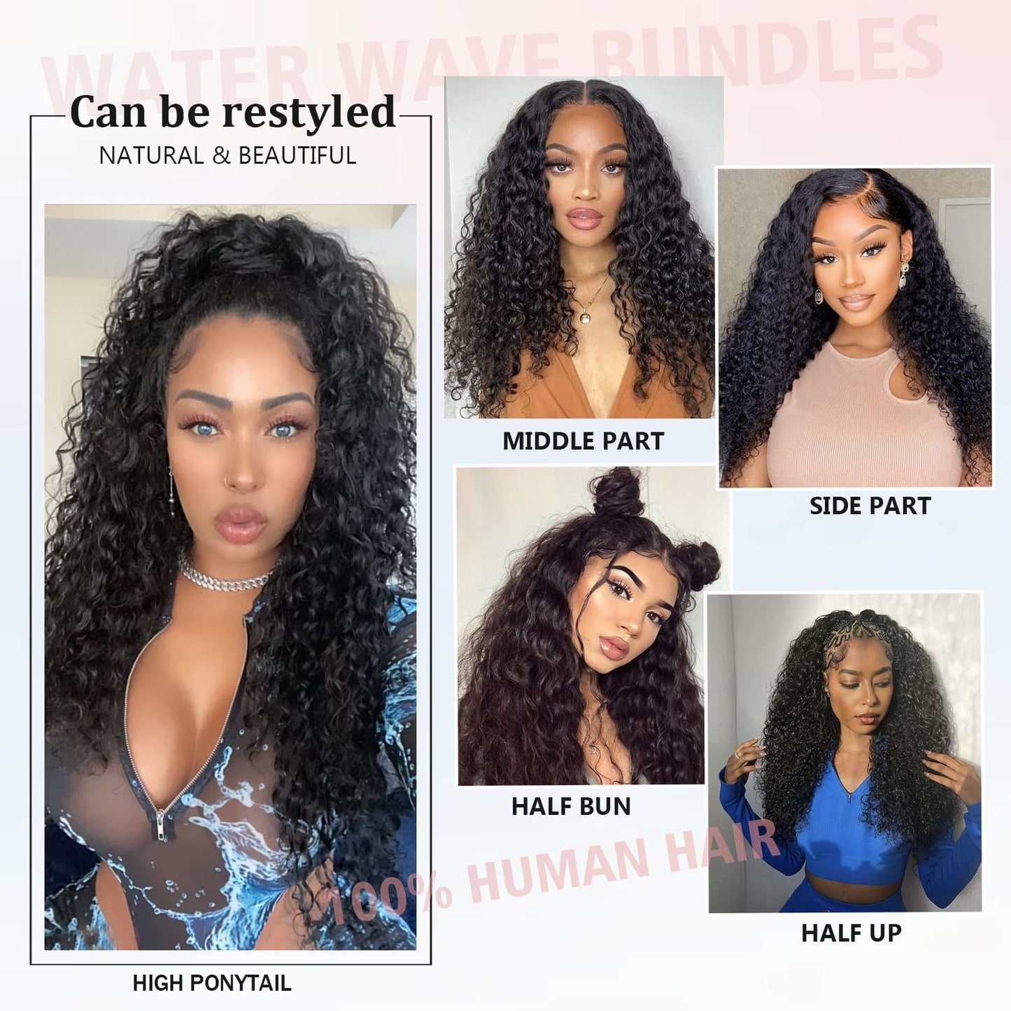 Gemmrnny Curly Bundles Human Hair 10 12 14 Inch Soft and Thick 3 Bundles Water Wave Human Hair Bundles 12A Brazilian Deep Wave Bundles 100% Unprocessed Wet and Wavy Bundles Human Hair