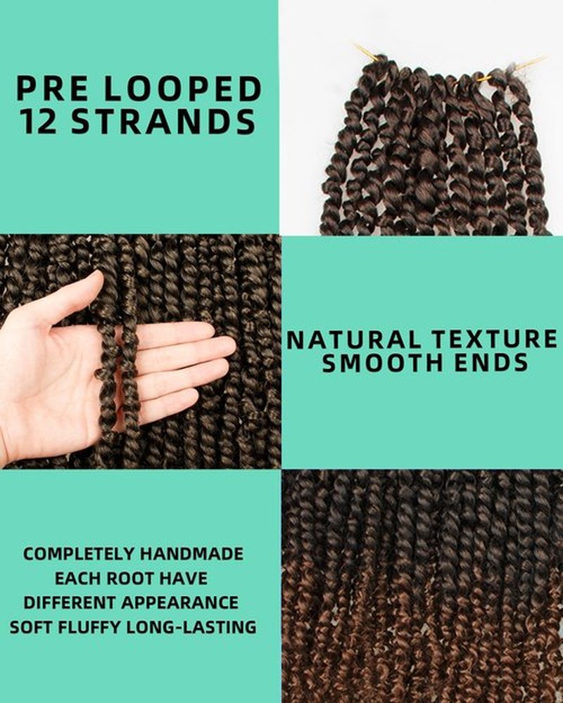 MISS SULA 20 Inches 8 Packs Pre Looped Passion Twist Crochet Hair for Black Women-Ombre Brown,Super Long Hair Extensions Braided by Synthetic Spring Kinky Twist Curls Ends(20"-8 Packs,T30)