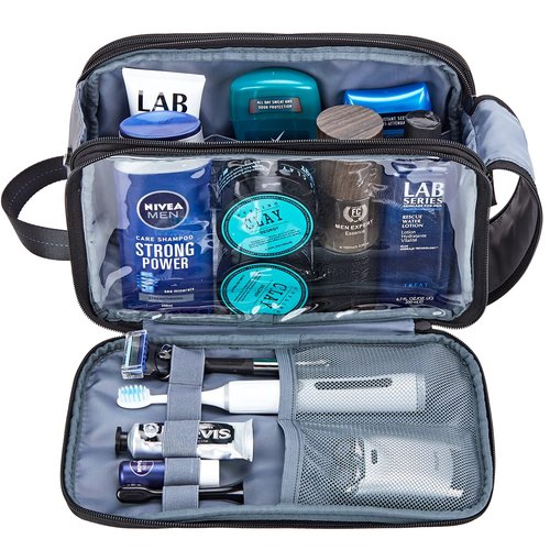 ZEEMO Toiletry Bag for Men, Extra Large Water-resistant Dopp Kit with Double Side Full Open Design, Shaving Bag for Toiletries and Shaving Accessories for Long Travel, Gray