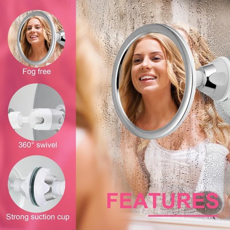 Fogless Shower Mirror with Suction Cups, 360° Rotatable, Anti-Fog Bathroom Mirror for Shaving, Make-up, Showering, Bathroom Accessories, Silver