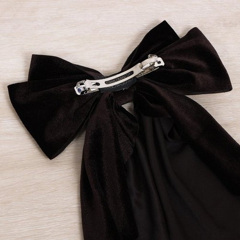 2pc Big Hair Bows for Women Girls Brown Velvet Ribbon Hair Bow Clips with Long Tail French Barrette Hair Clamps Fall Winter Ponytail Holder Decoration Accessories
